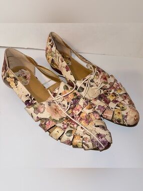 LATIGO Vintage Inspired Cottagecore Romantic Floral Cream Lace Women’s Shoes 10